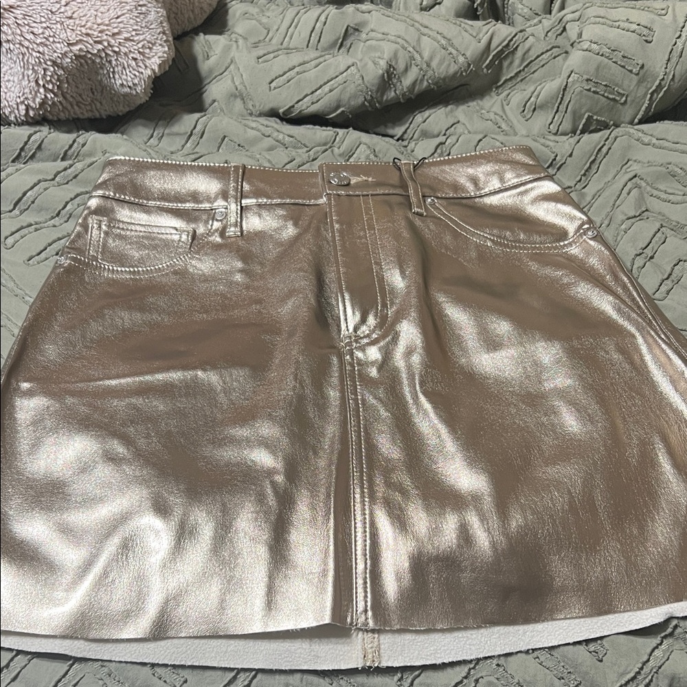 Express Metallic Rose Gold Faux-Leather Mini Skirt